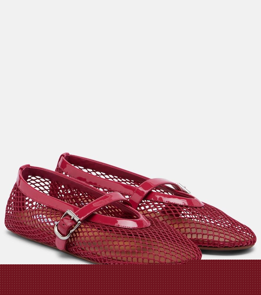 alaïa leather-trimmed fishnet mary jane flats