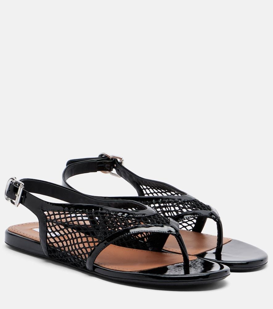 alaïa leather-trimmed fishnet thong sandals
