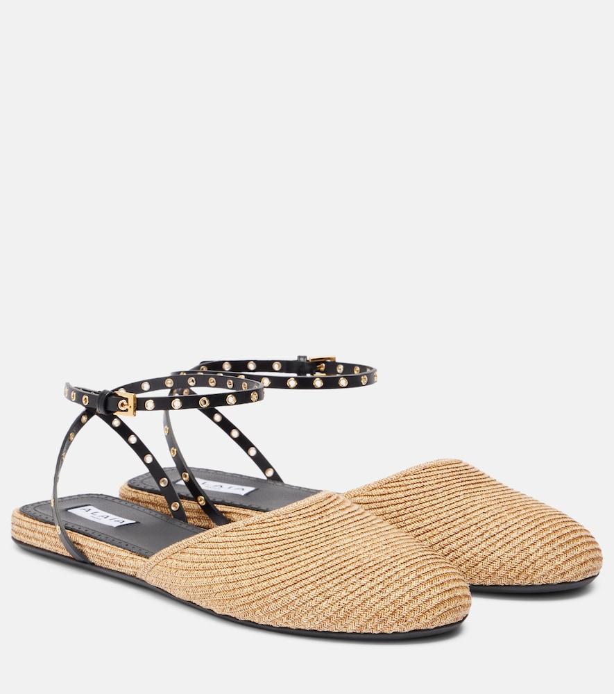 alaïa leather-trimmed raffia flats