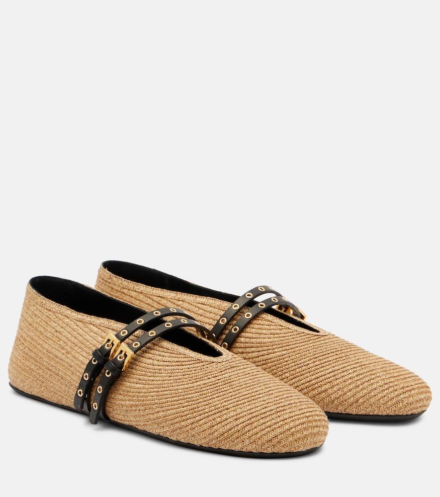 alaïa leather-trimmed straw ballet flats