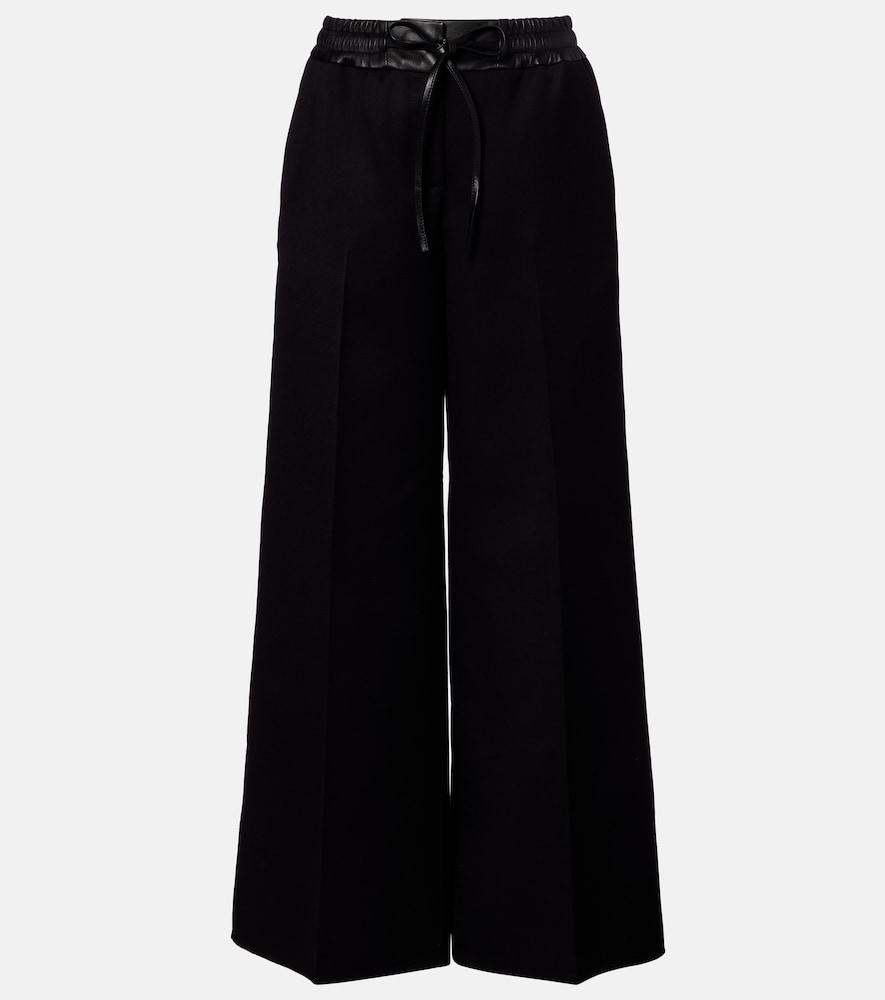 alaïa leather-trimmed virgin wool wide-leg pants