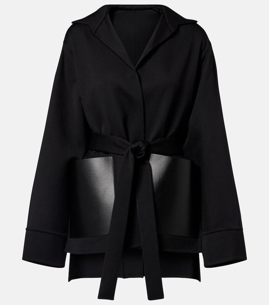 alaïa leather-trimmed virgin wool wrap jacket