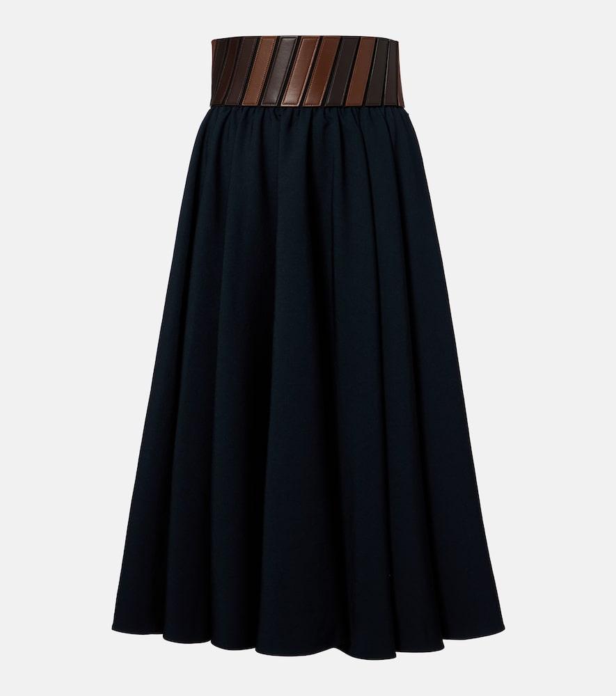 alaïa leather-trimmed wool midi skirt