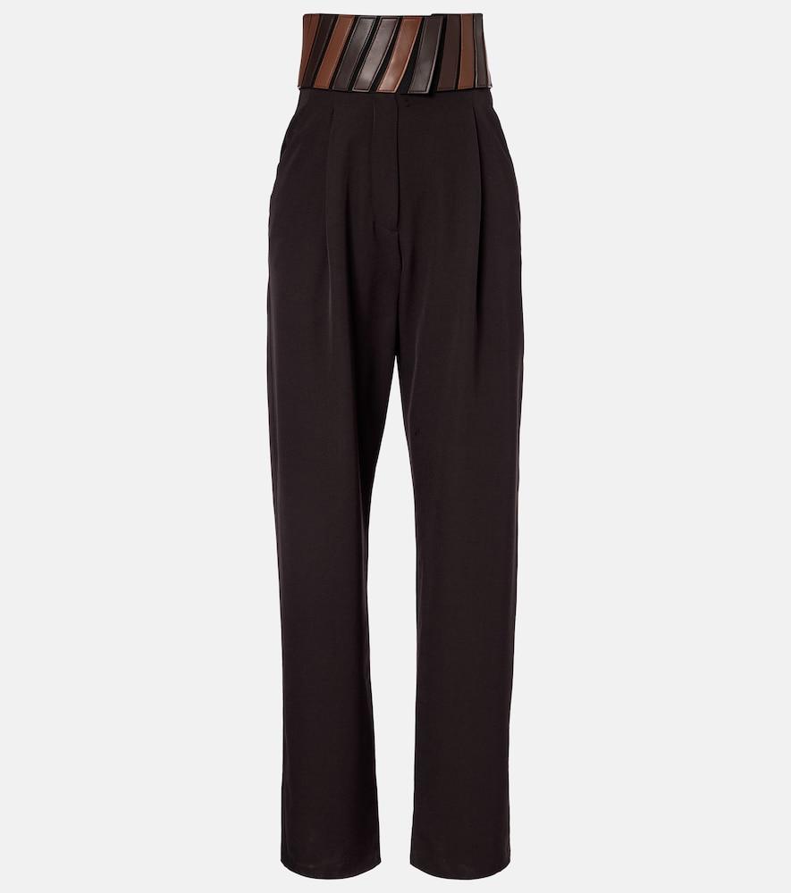 alaïa leather-trimmed wool straight pants
