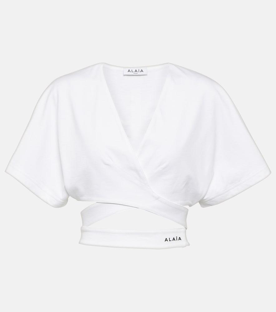 alaïa logo cotton jersey crop top