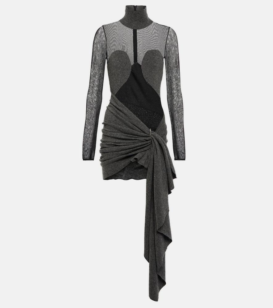 alaïa mesh and wool draped minidress