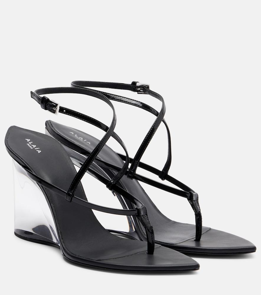 alaïa patent leather wedge thong sandals