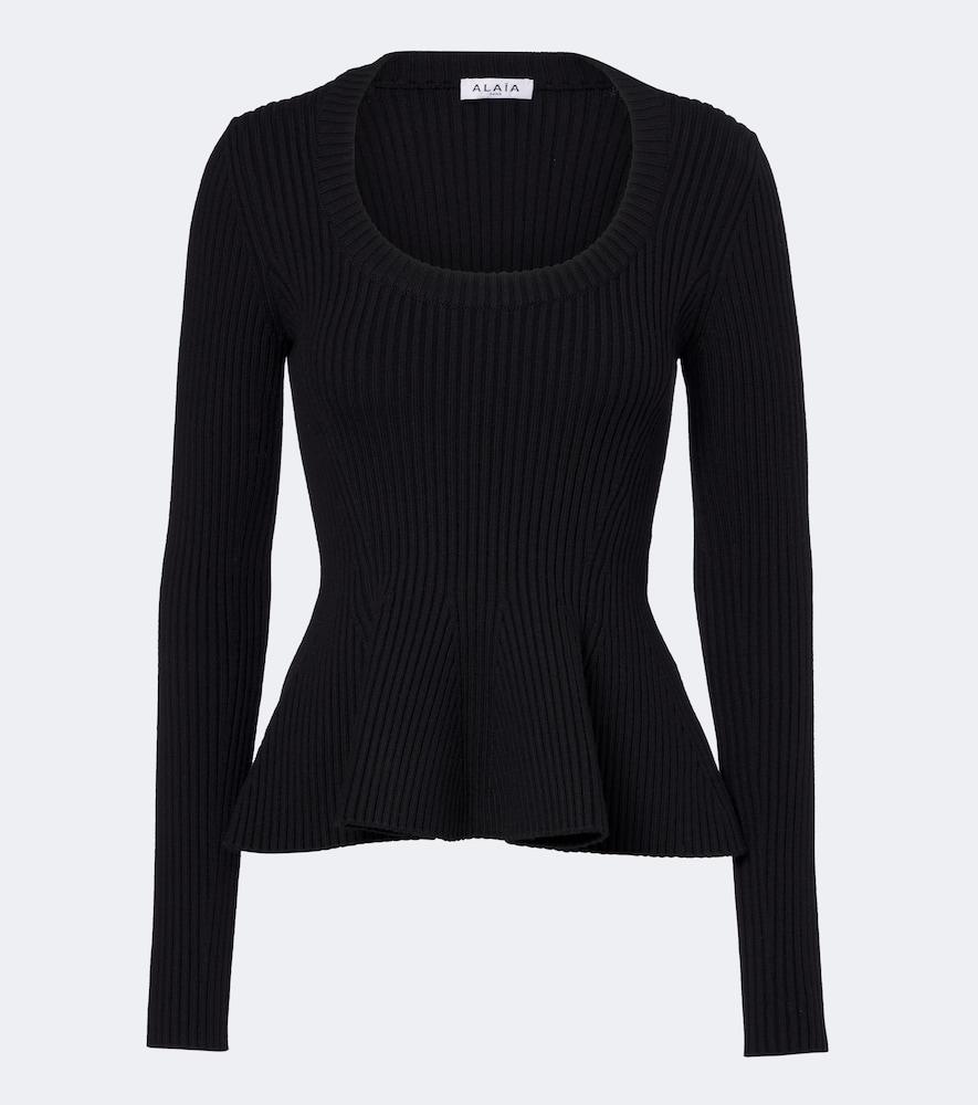 alaïa peplum wool-blend top