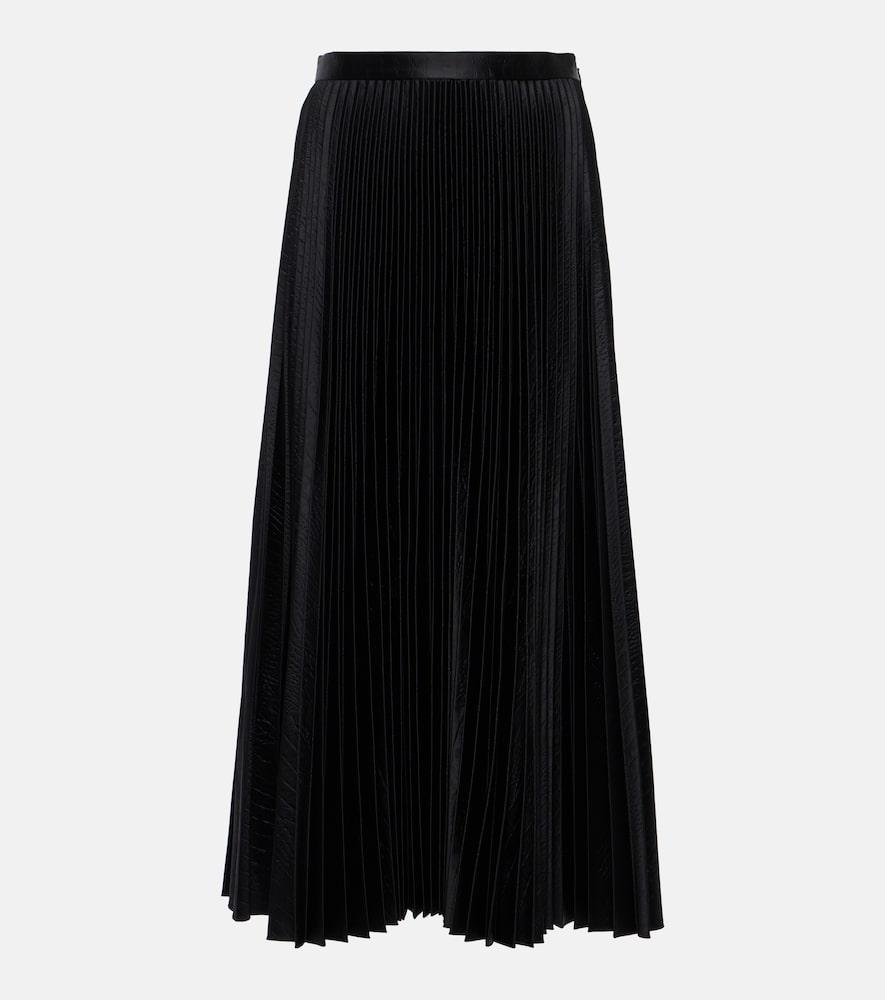 alaïa pleated croc-effect satin midi skirt