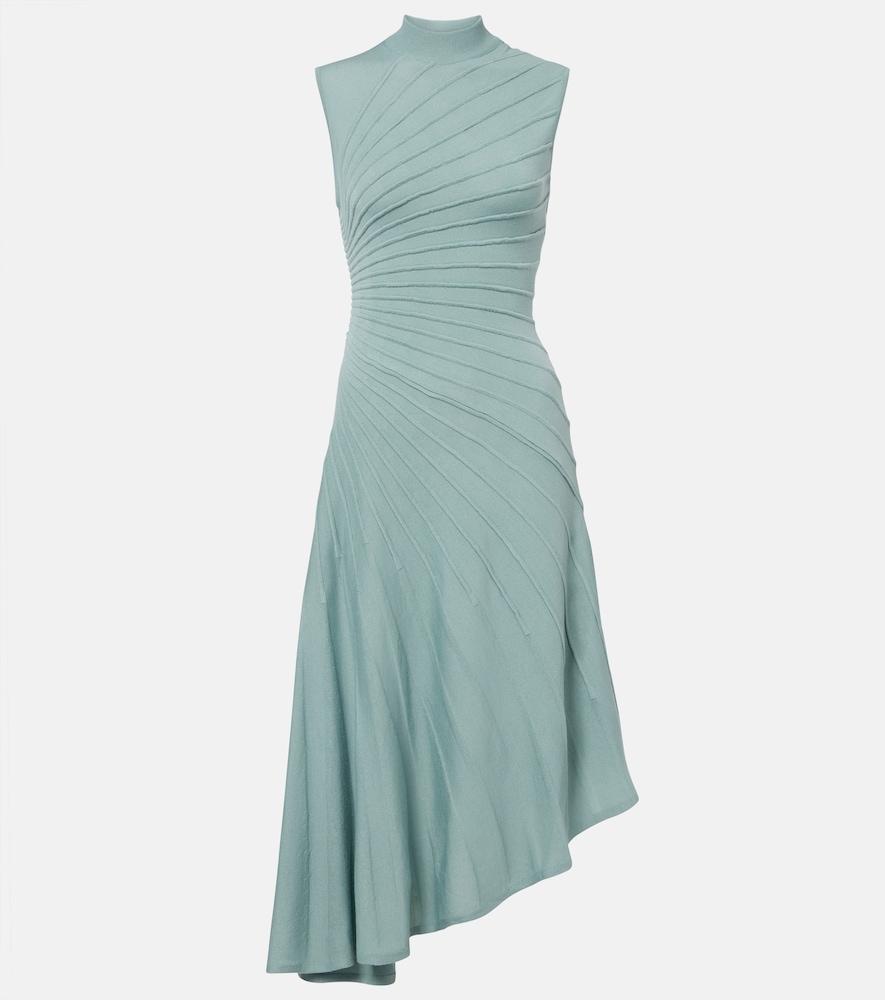 alaïa ray asymmetric virgin wool midi dress