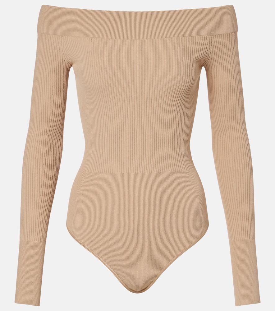 alaïa ribbed-knit off-shoulder bodysuit