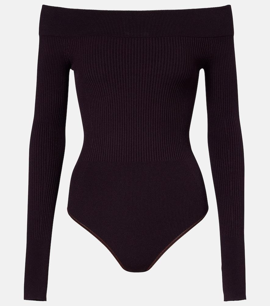 alaïa ribbed-knit off-shoulder bodysuit