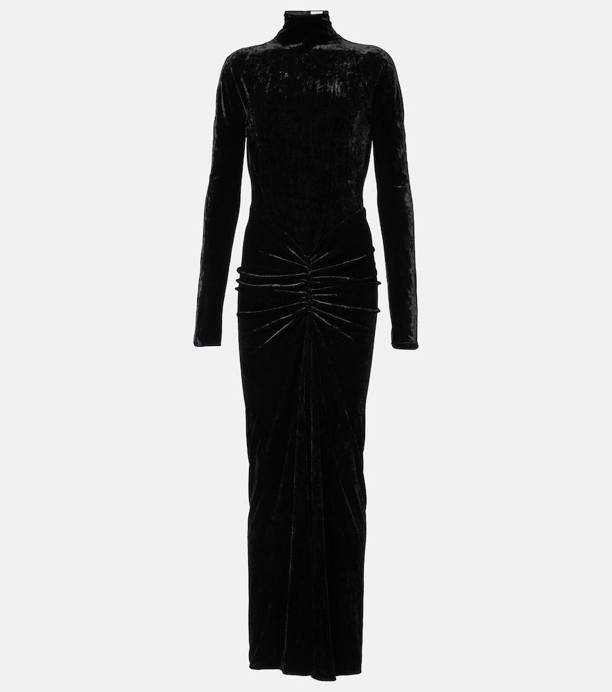 alaïa ruched velvet midi dress