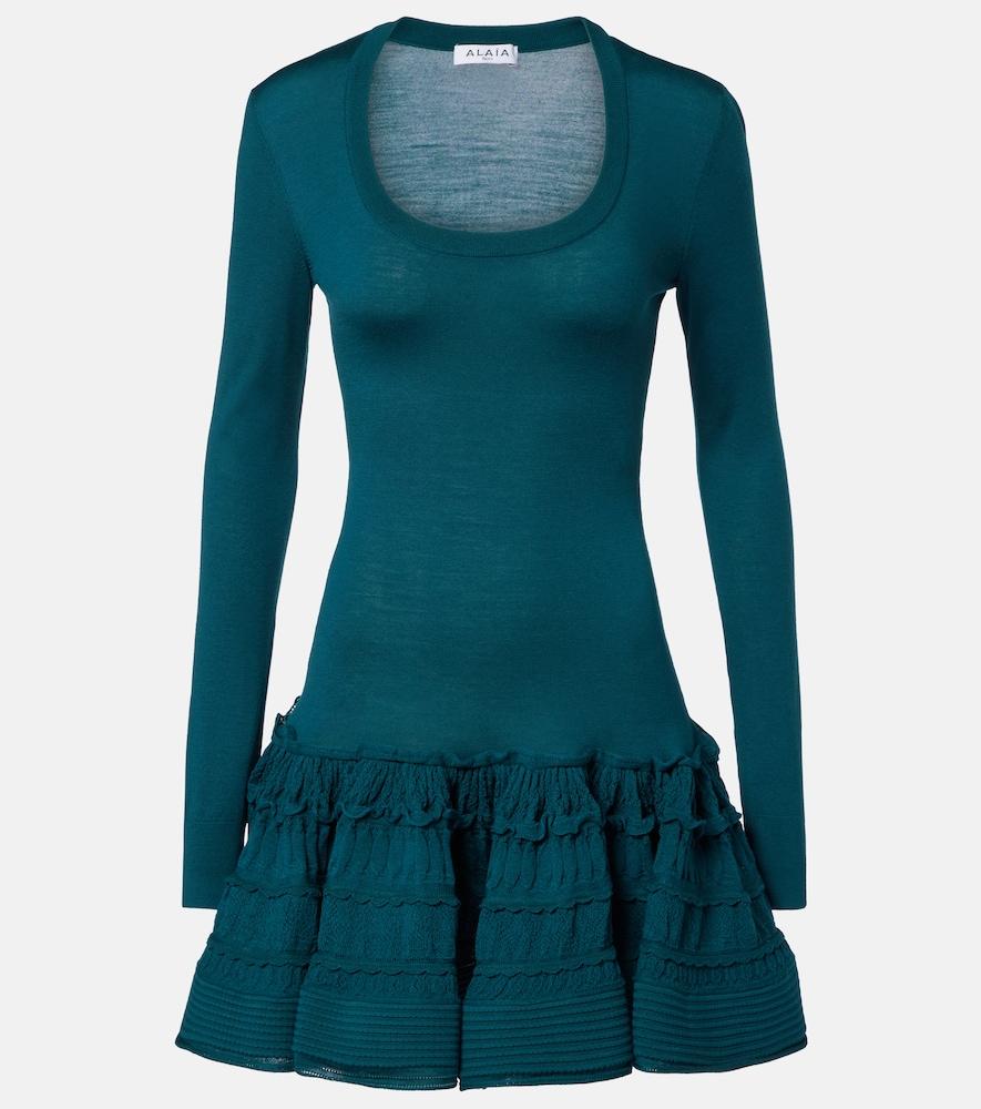 alaïa ruffled wool-blend minidress