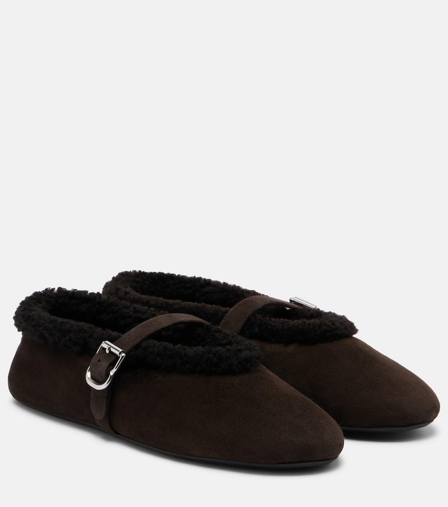 alaïa shearling-lined suede mary jane flats