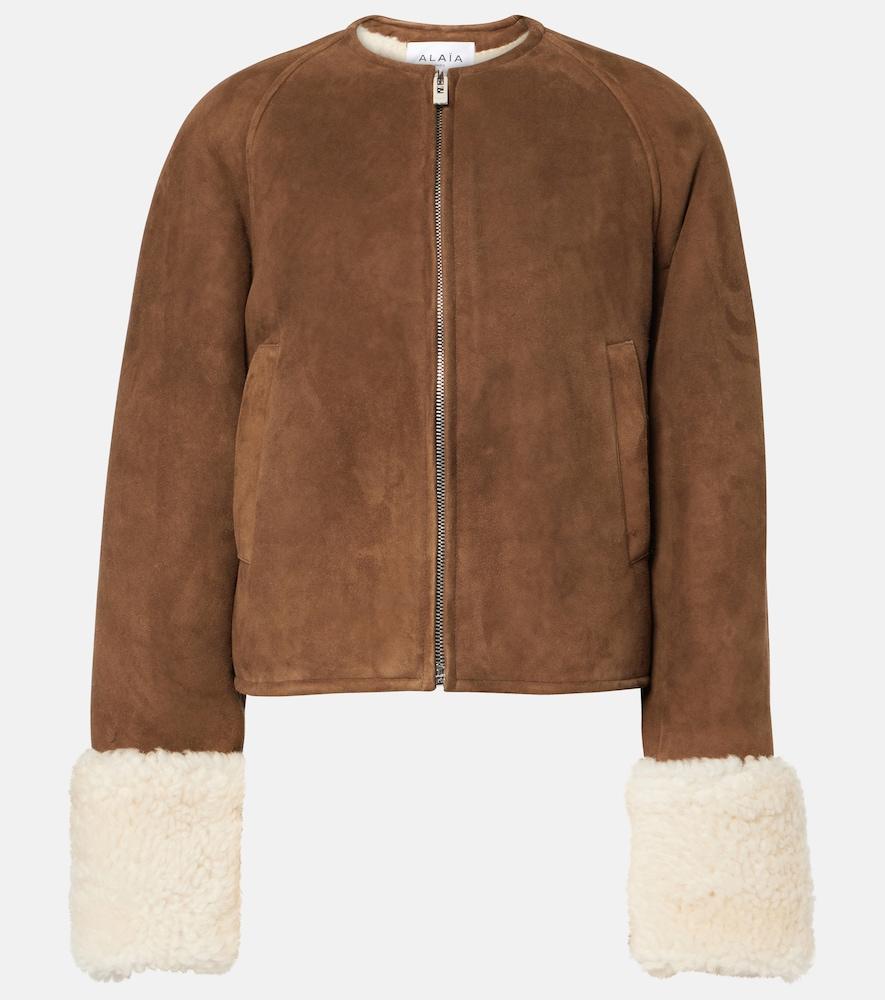 alaïa shearling-trimmed suede jacket