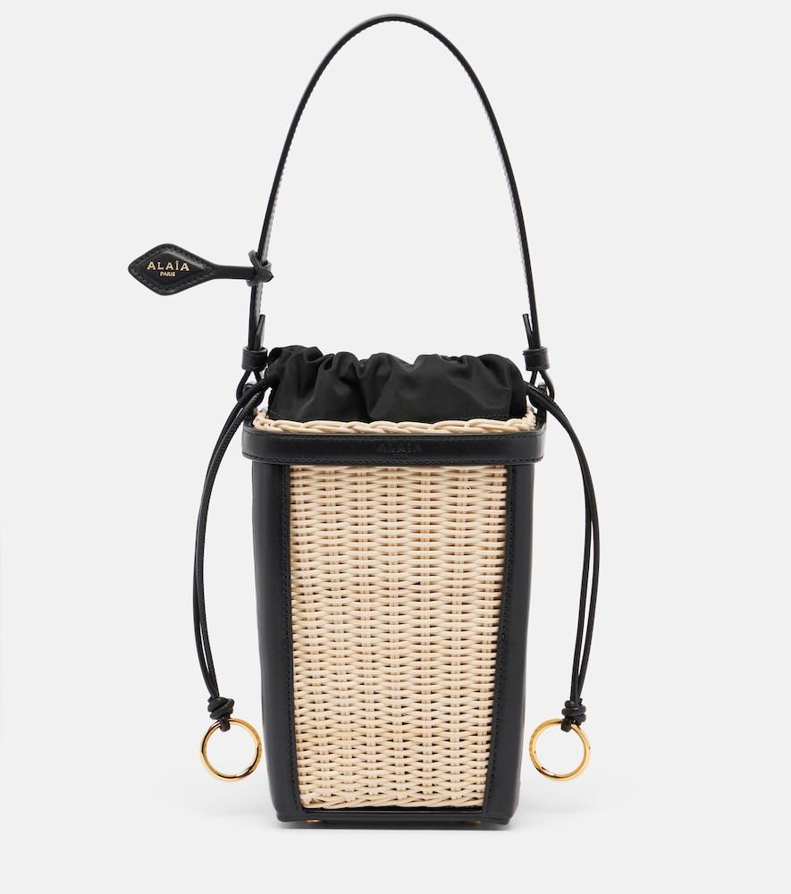 alaïa small wicker and leather bucket bag
