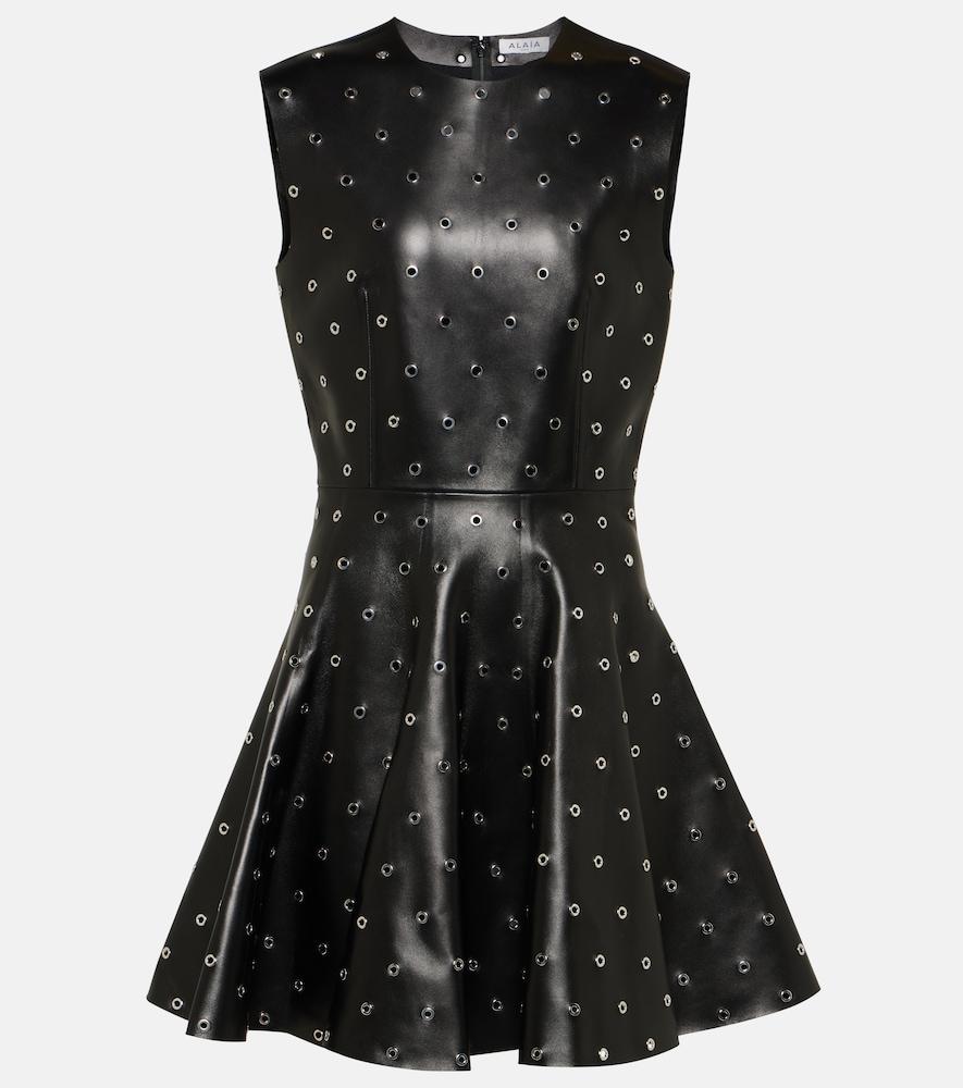 alaïa studded a-line leather minidress