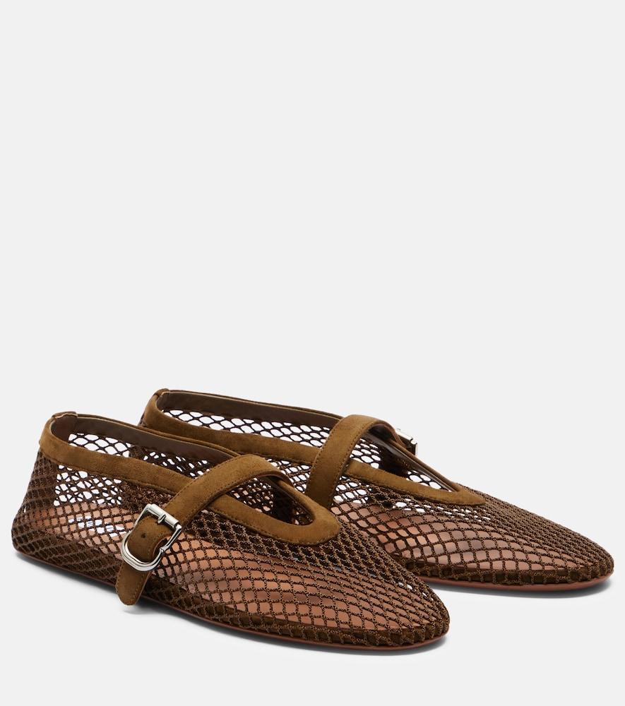 alaïa suede-trimmed fishnet ballet flats