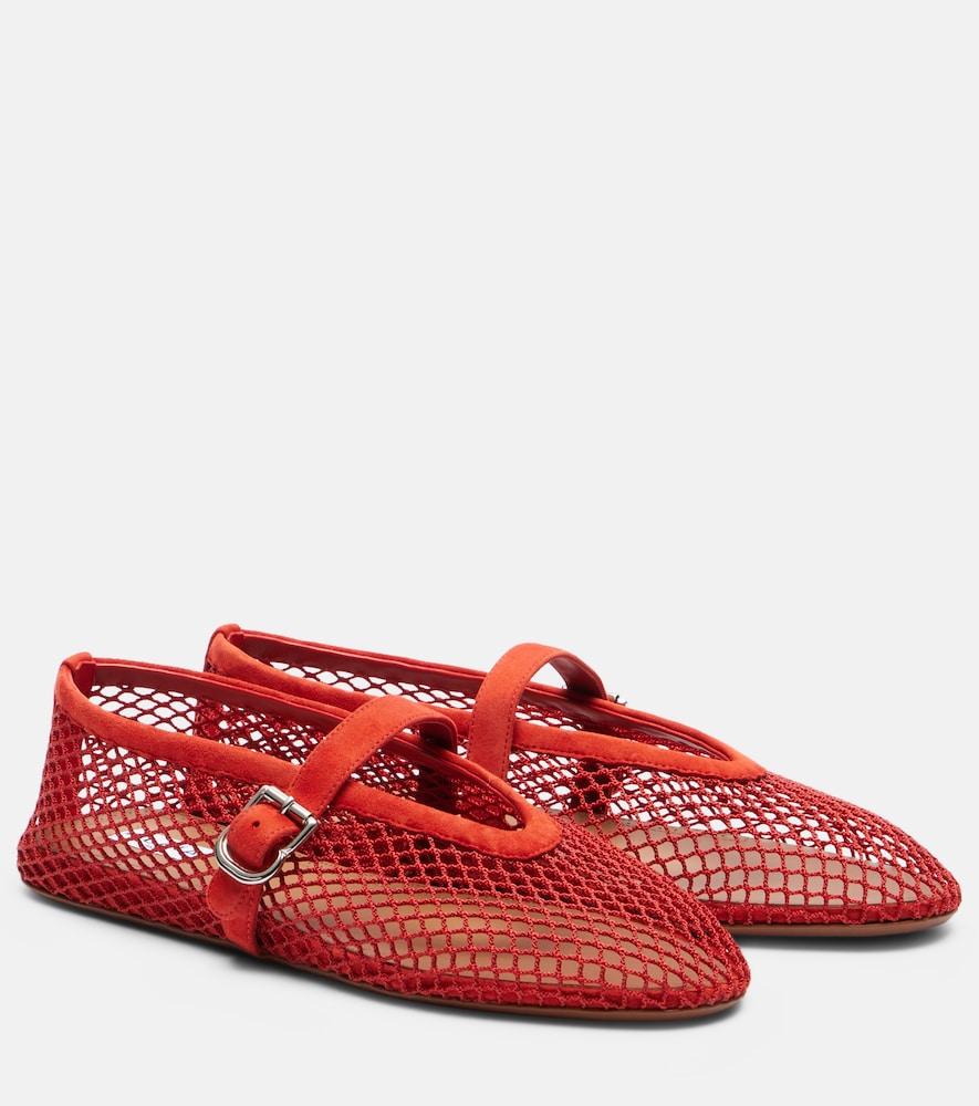alaïa suede-trimmed fishnet ballet flats