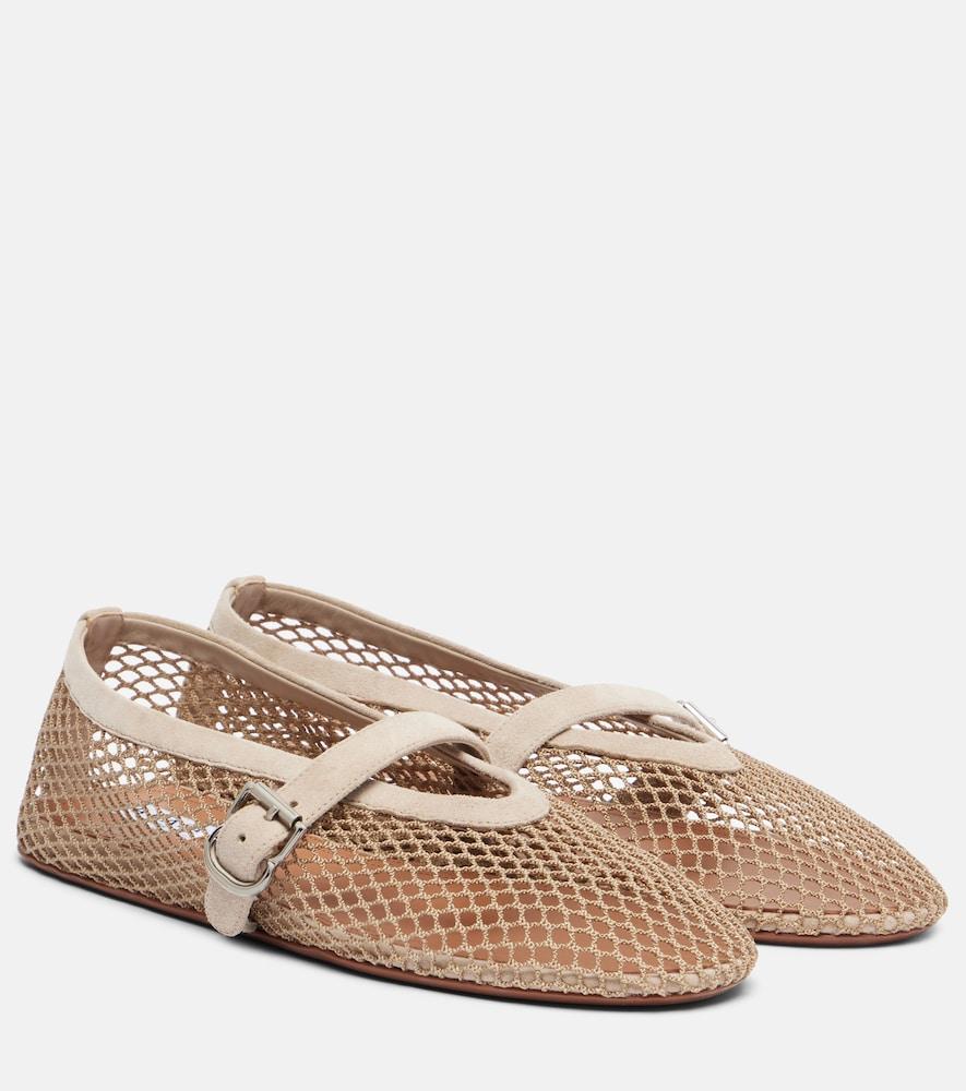alaïa suede-trimmed fishnet ballet flats