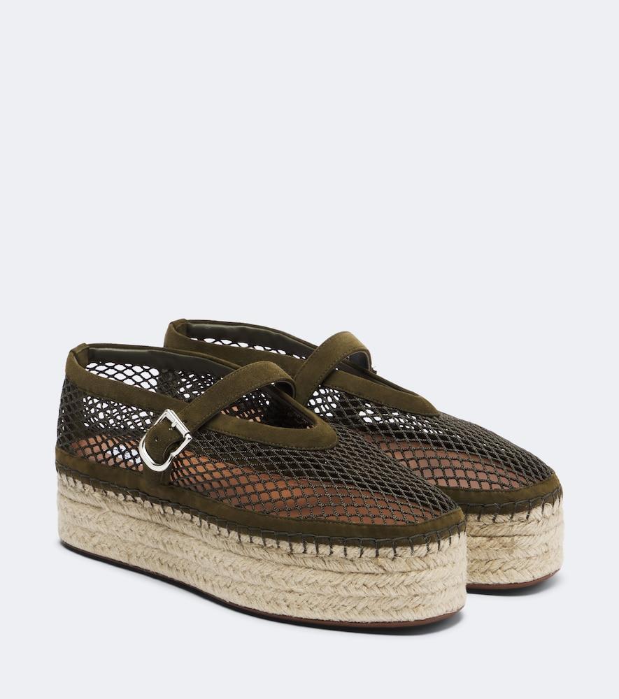 alaïa suede-trimmed fishnet espadrilles