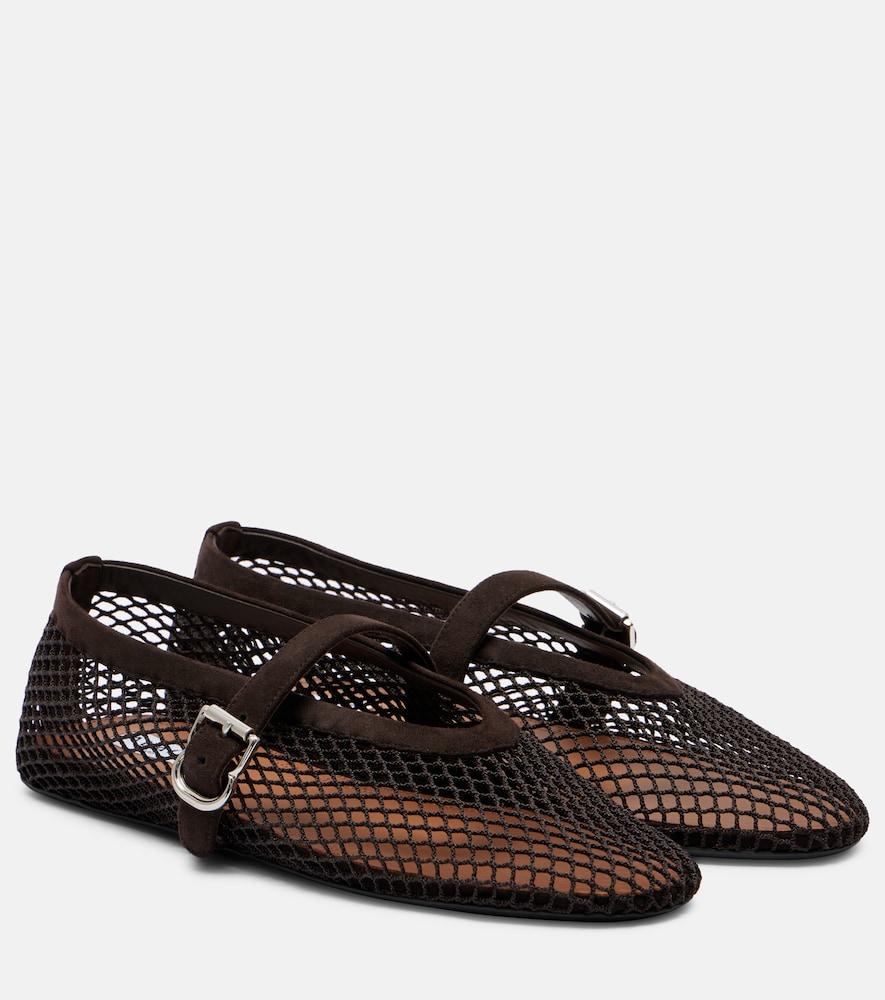 alaïa suede-trimmed mesh ballet flats