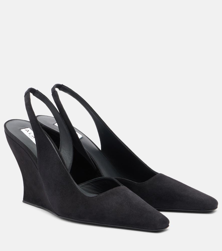 alaïa suede wedge slingback pumps