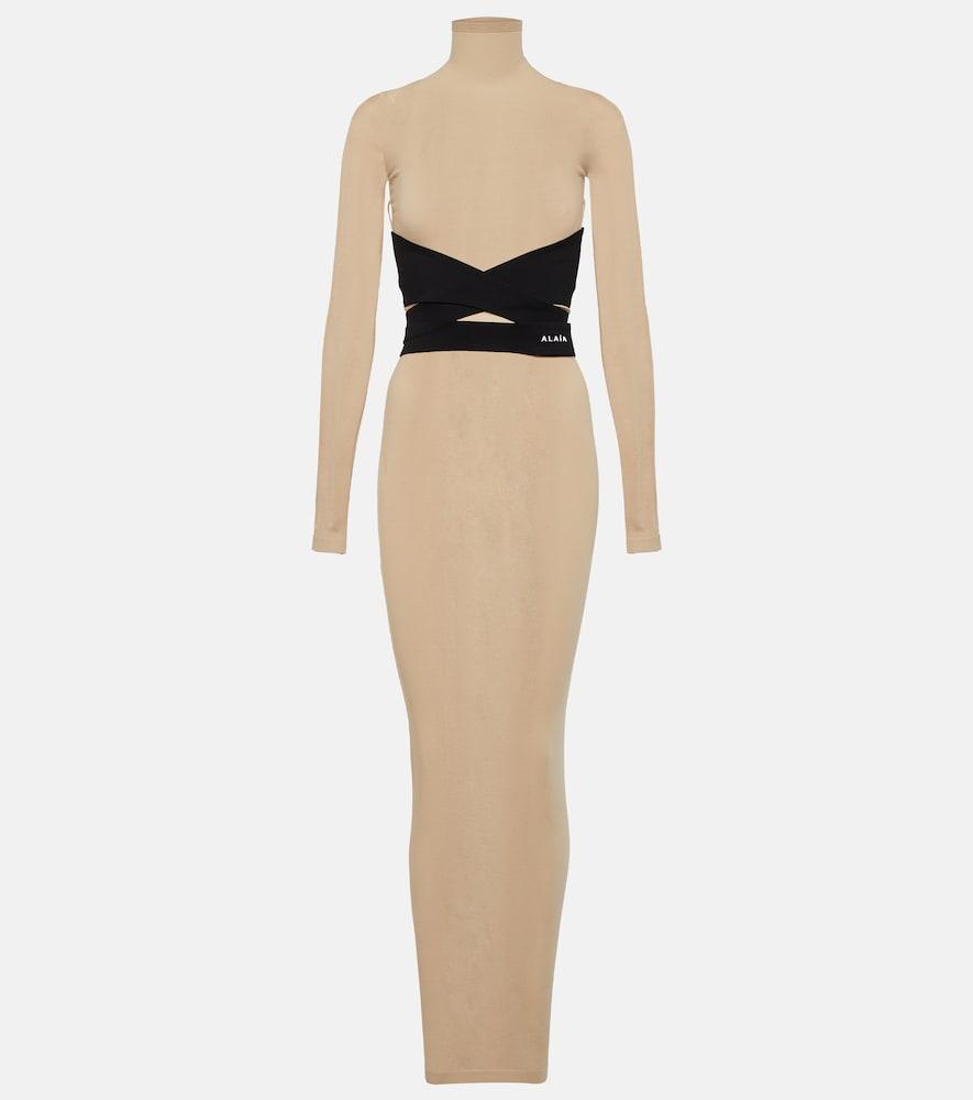 alaïa turtleneck jersey maxi dress