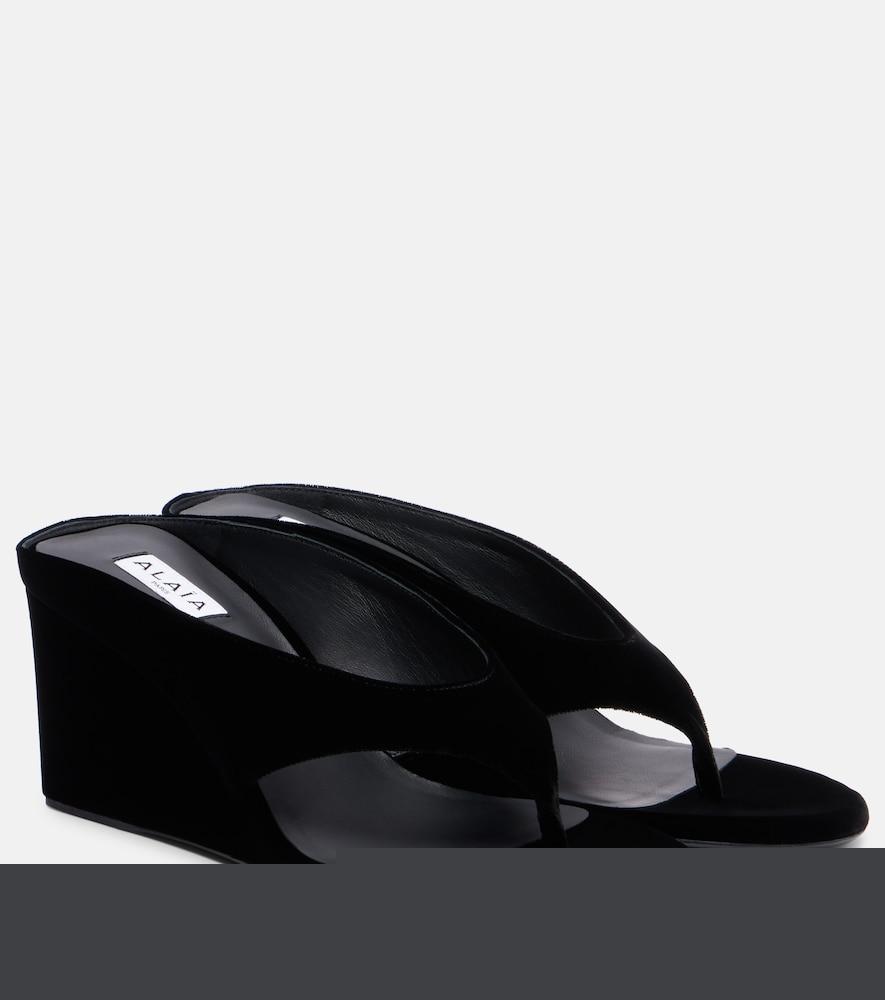 alaïa velvet wedge thong sandals