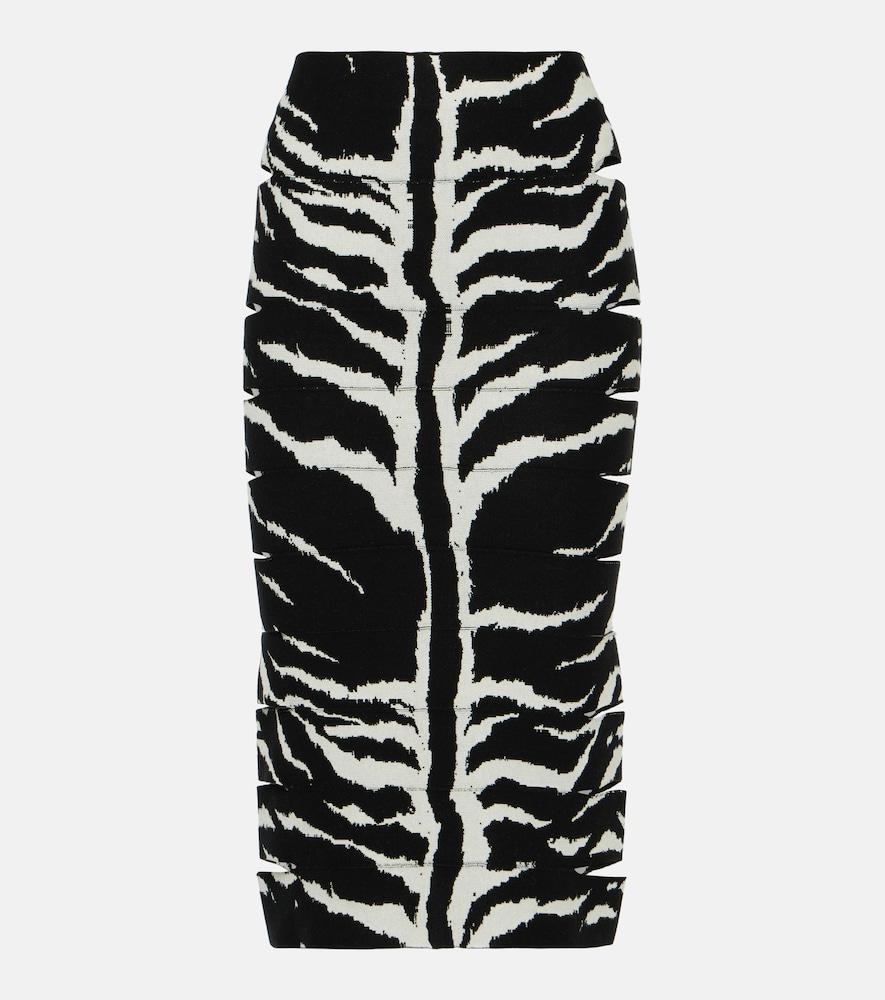alaïa zebra-printed high-rise midi skirt