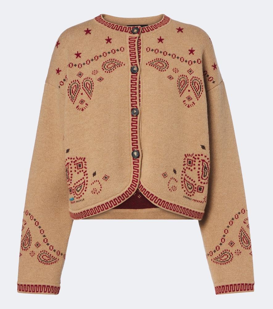 alanui bandana jacquard wool and cashmere cardigan