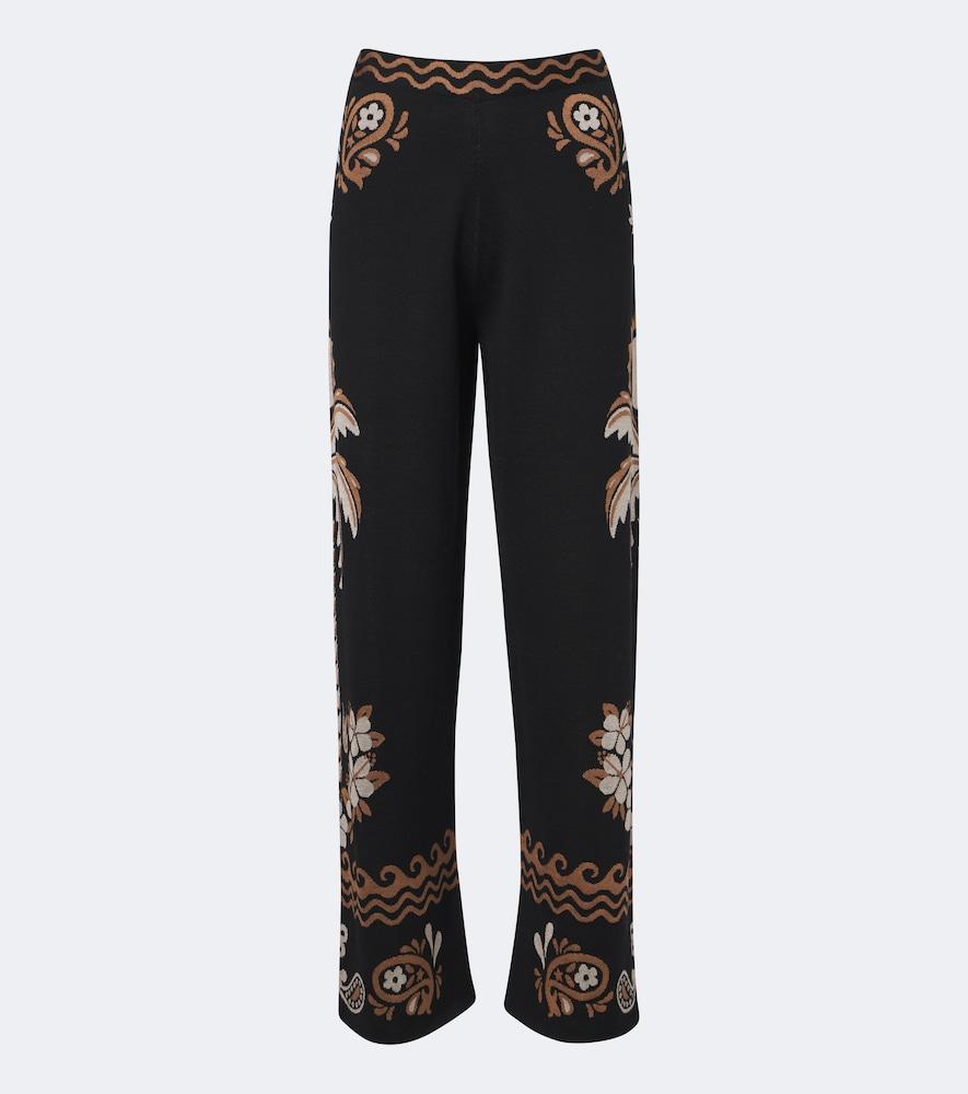 alanui island roots wool and silk-blend wide leg pants