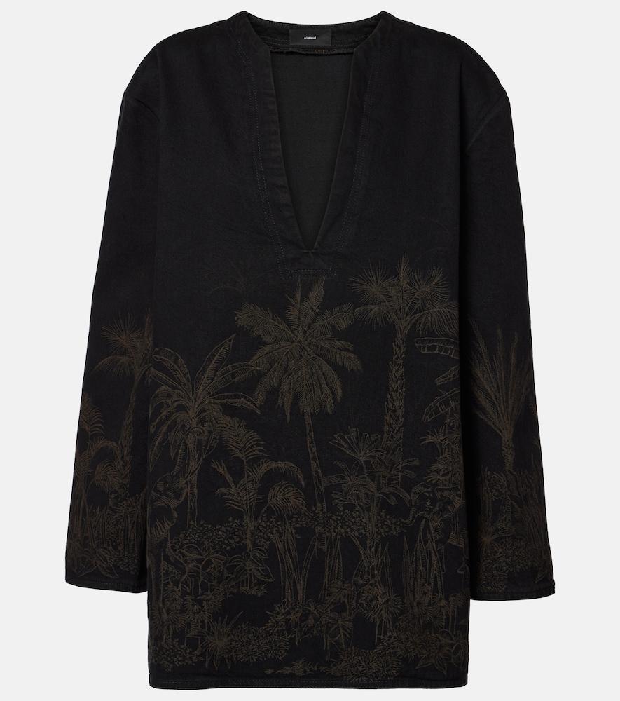 alanui jungle toile de jouy denim top