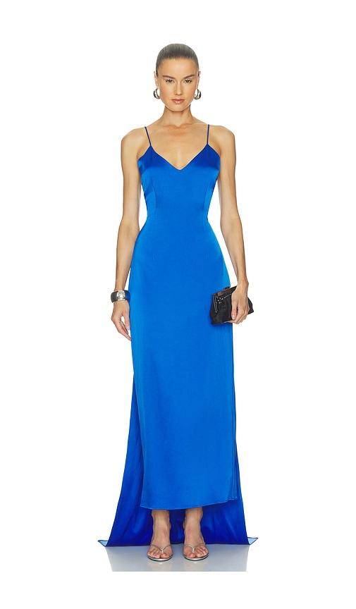 alejandra alonso rojas fitted sheath dress with removable train in blue. - size 0 (also in 2, 4, 6)