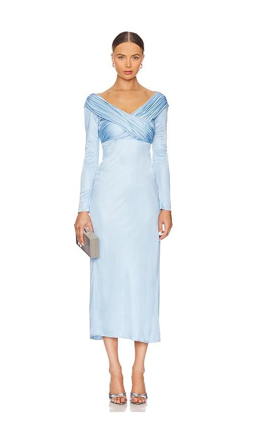 alejandra alonso rojas long sleeve draped jersey dress in blue. - size 0 (also in 10)