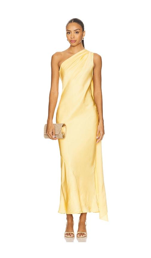 alejandra alonso rojas one shoulder dress with cape in yellow. - size 0 (also in 4, 8)