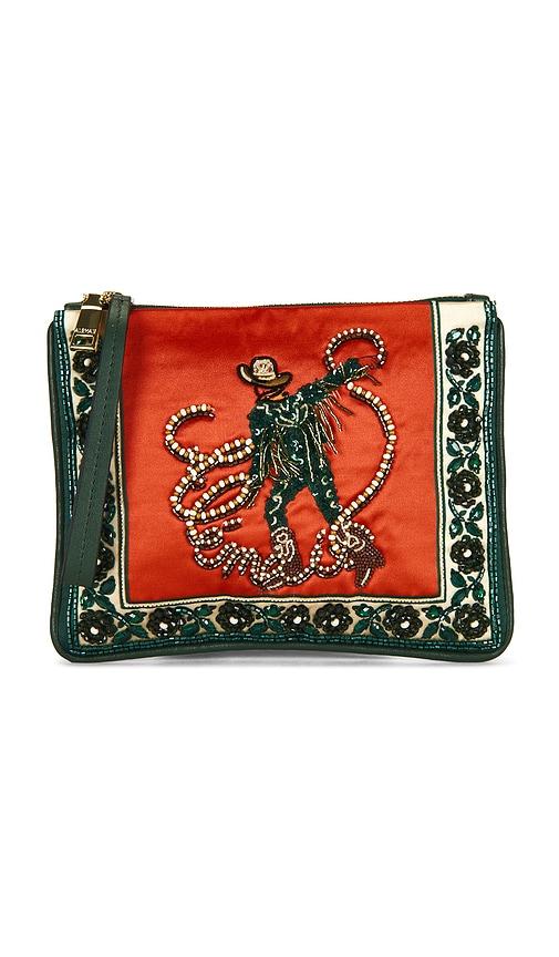 alemais ace cowboy embellished clutch in red.
