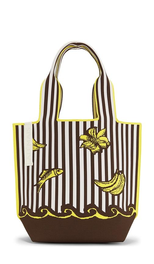 alemais mona jacquard shopper tote in yellow,brown.