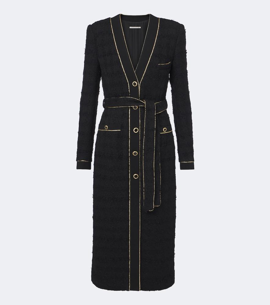 alessandra rich belted cotton-blend bouclé tweed coat