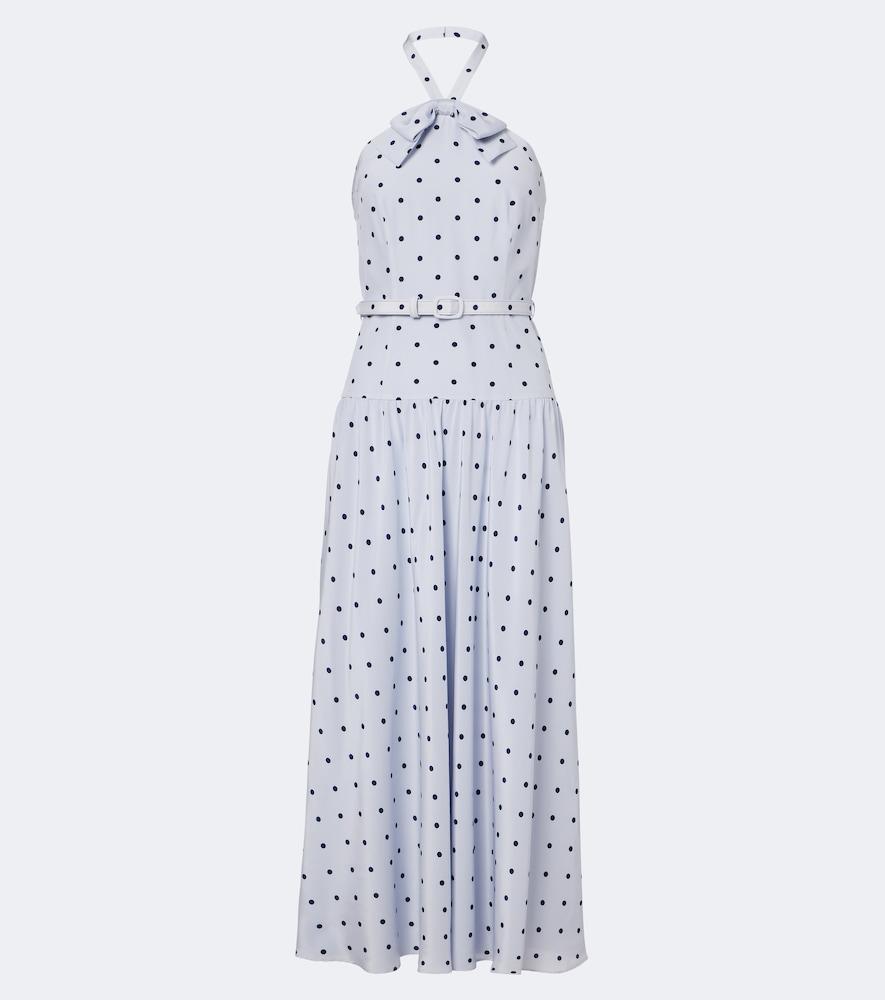 alessandra rich belted polka-dot halterneck silk midi dress