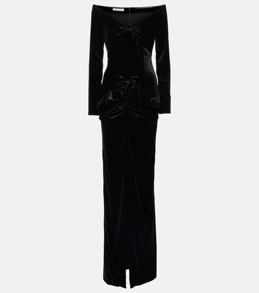 alessandra rich bow-detail off-shoulder velvet gown