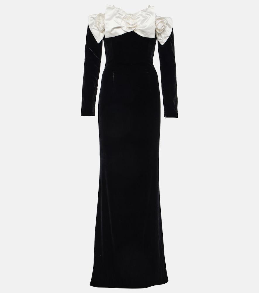 alessandra rich bow-detail off-shoulder velvet gown