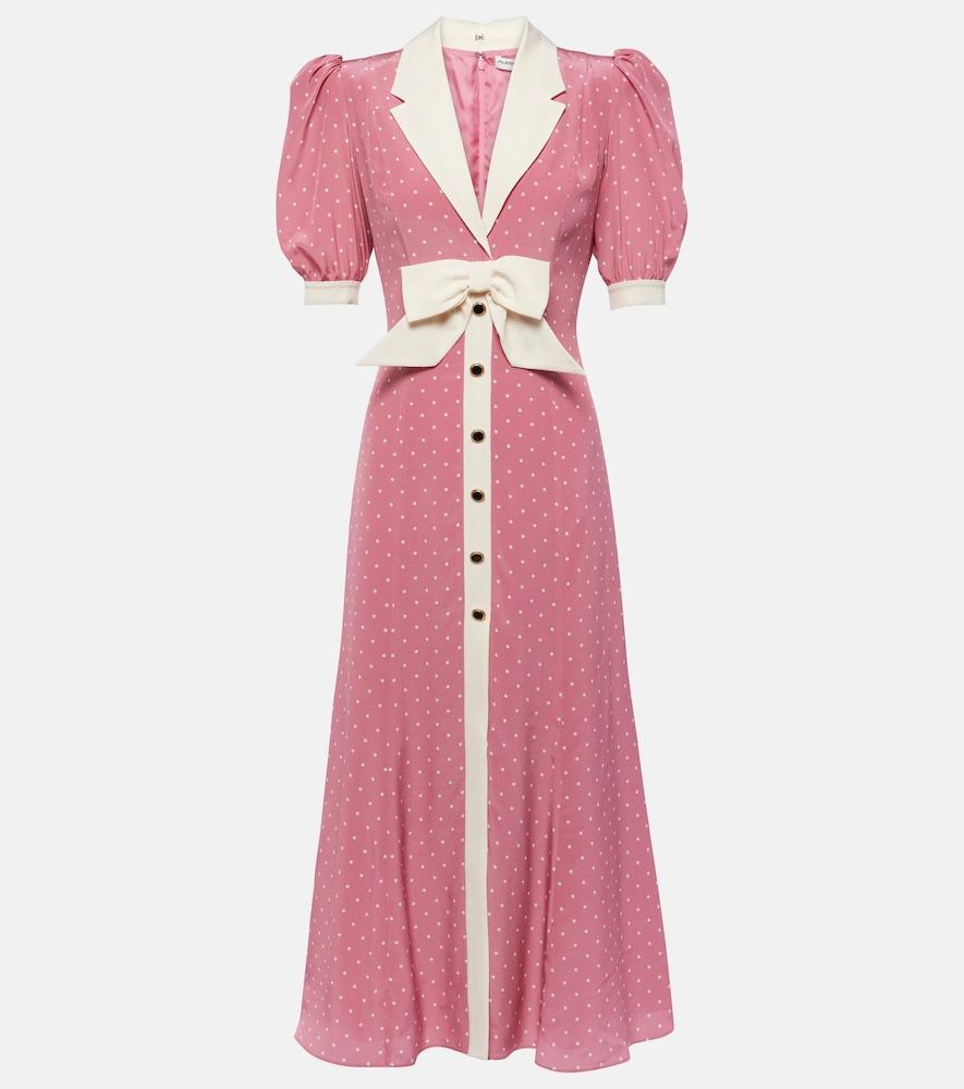 alessandra rich bow-detail polka-dot silk maxi dress