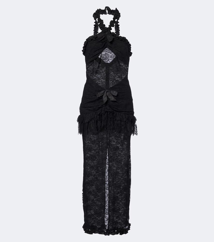 alessandra rich bow-detail ruffled lace cocktail dress