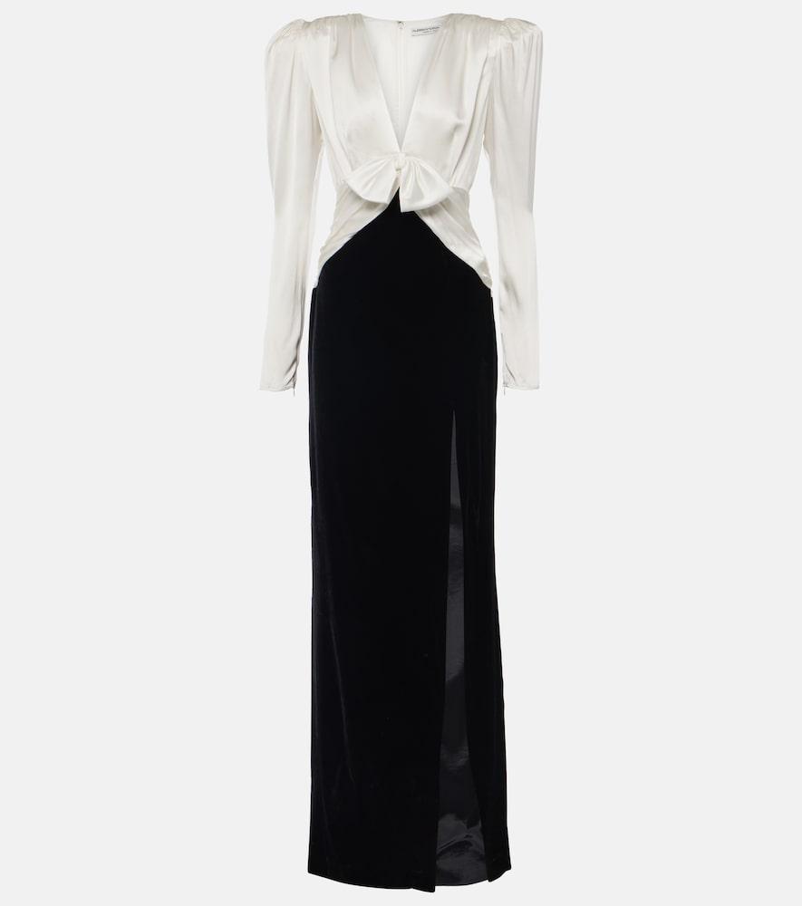 alessandra rich bow-detail satin and velvet maxi dress
