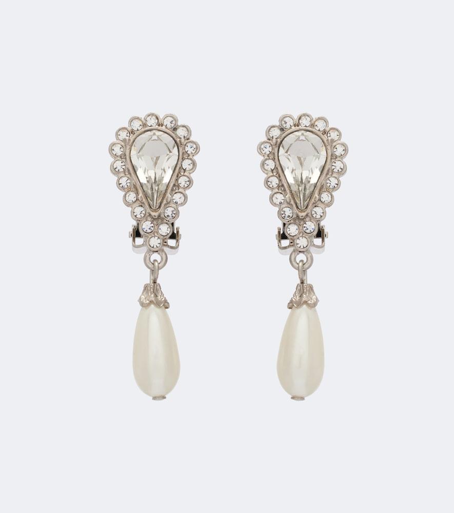 alessandra rich crystal-embellished faux pearl clip-on earrings