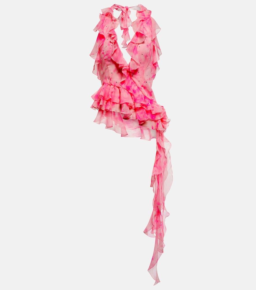 alessandra rich crystal-embellished ruffled silk top