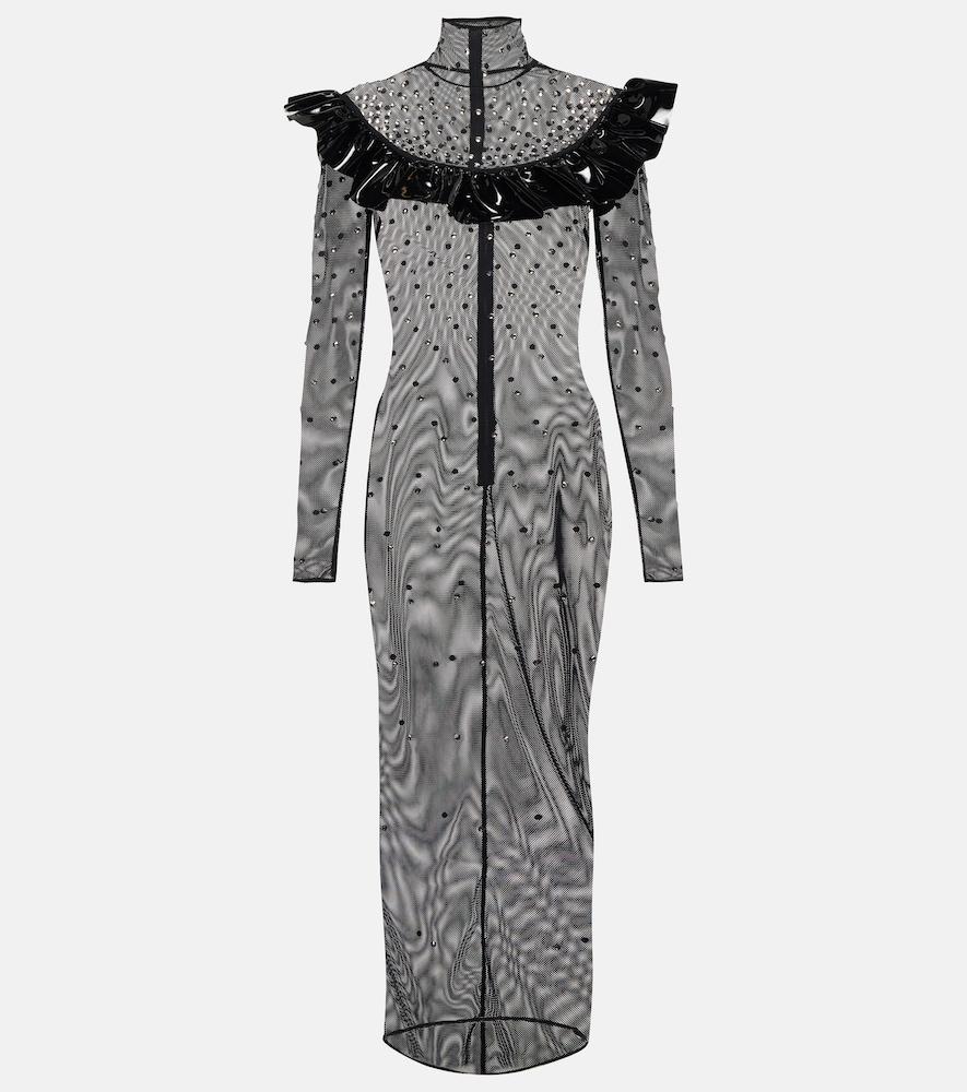 alessandra rich embellished mesh midi dress