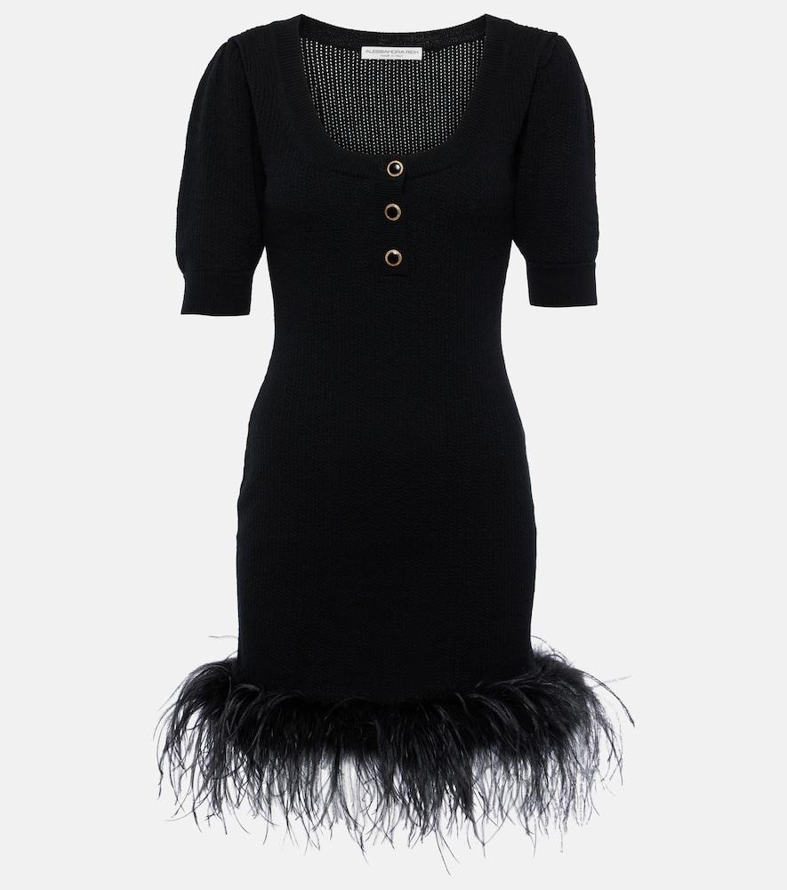 alessandra rich feather-trimmed wool minidress